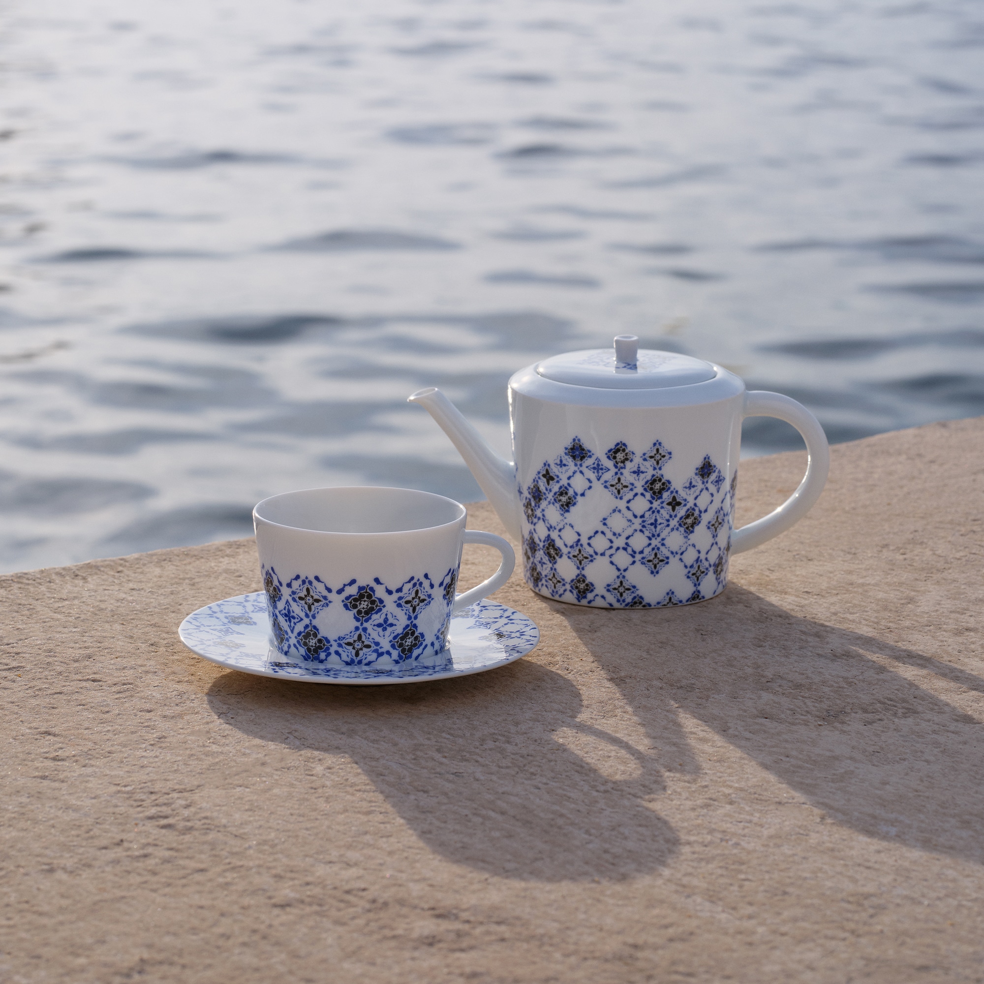 Set Of 2 Teacups and Saucers LV By The Pool - Trunks, Travel and